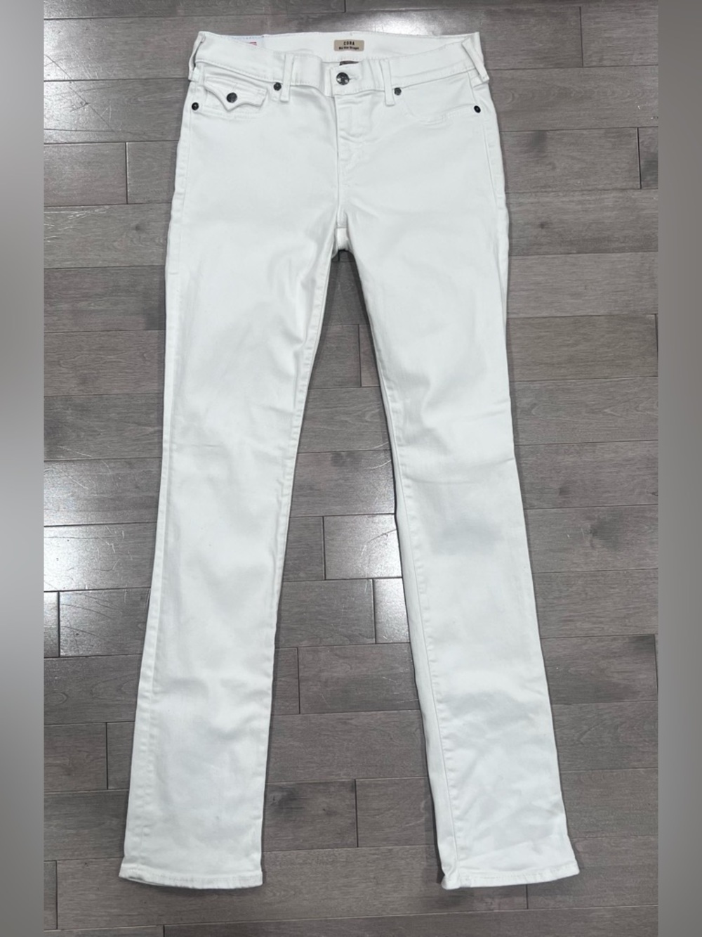 True Religion Cora Mid Rise Straight White Jeans Sz 29 Flap Pockets